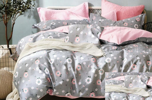 Satino medvilnės patalynės komplektas "Pink Chamomile"